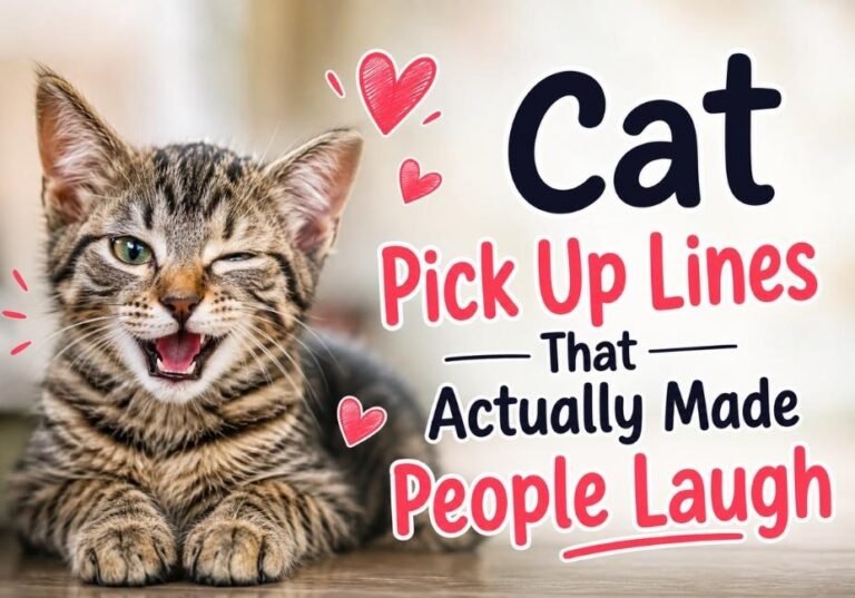 "Cute smiling tabby cat with playful expression representing funny cat pick up lines that actually made people laugh."