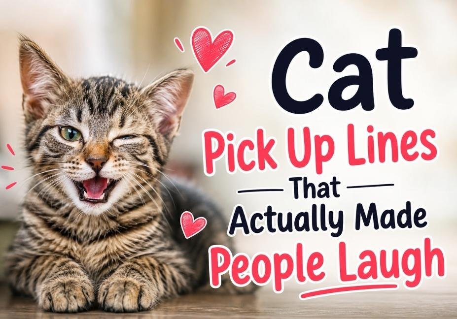 "Cute smiling tabby cat with playful expression representing funny cat pick up lines that actually made people laugh."