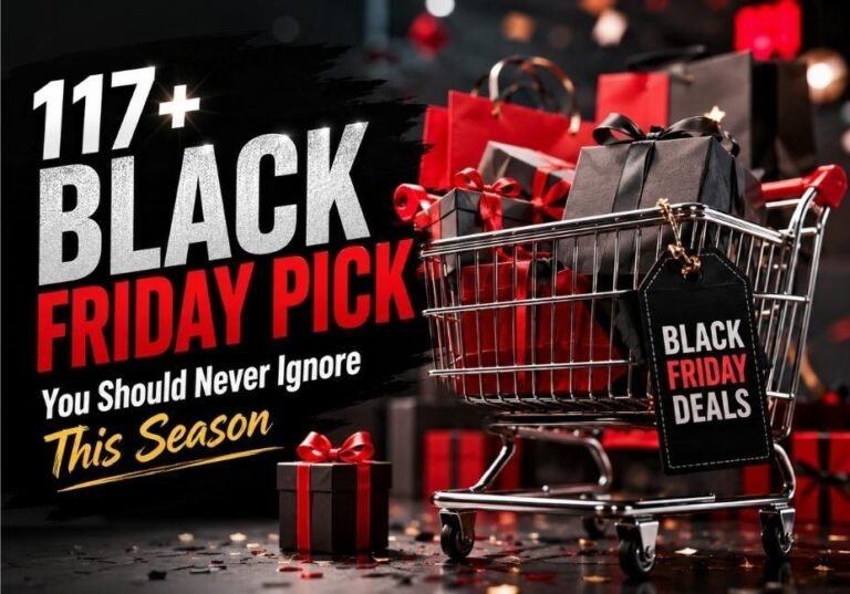 Black Friday Pick You Should Never Ignore This Season featured image with shopping cart full of gift boxes, Black Friday sale theme, premium lighting, realistic retail scene, and modern shopping design.