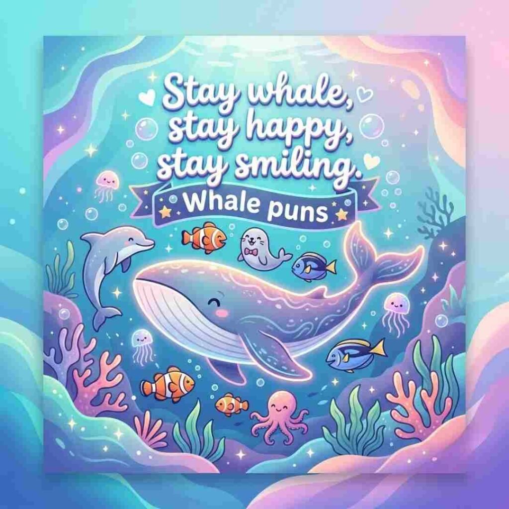 Stylish Whale puns Instagram-inspired illustration with a trendy whale and modern ocean background.
