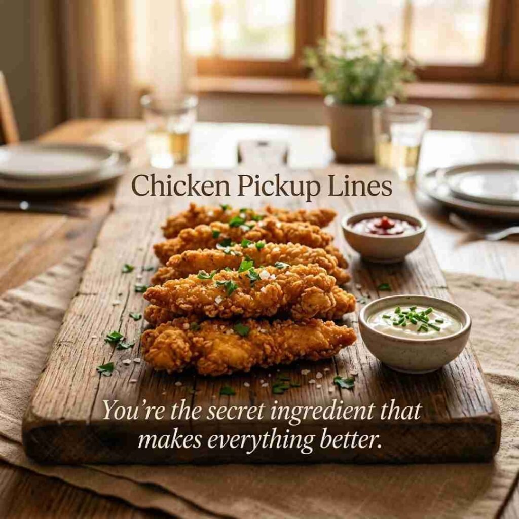 Premium chicken meal photographed with bold Chicken Pickup Lines and cinematic lighting.