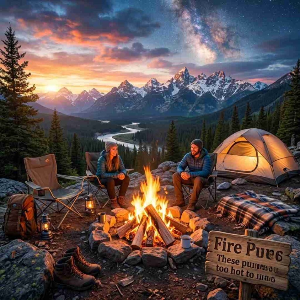 Best Fire Puns collection highlighted with a realistic forest campfire and warm natural glow.