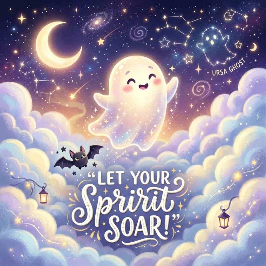 Spooky yet funny Ghost Puns graphic with a cartoon ghost and moon.