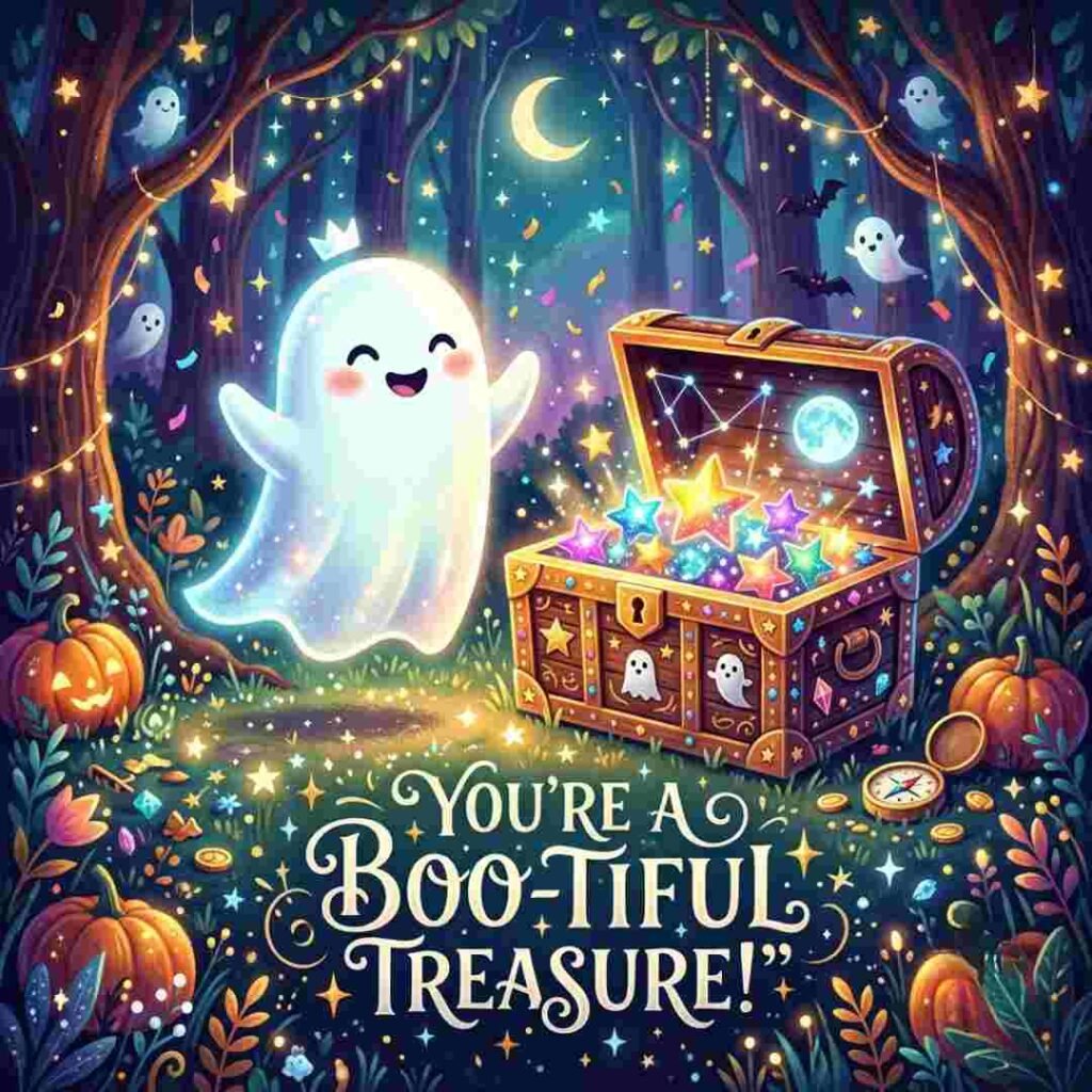 Ghost Puns featured image with a happy ghost in a haunted house scene.