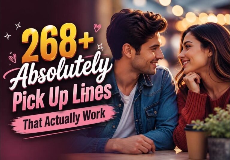 268+ Absolutely Pick Up Lines That Actually Work featuring a smiling couple flirting over coffee in a romantic café setting