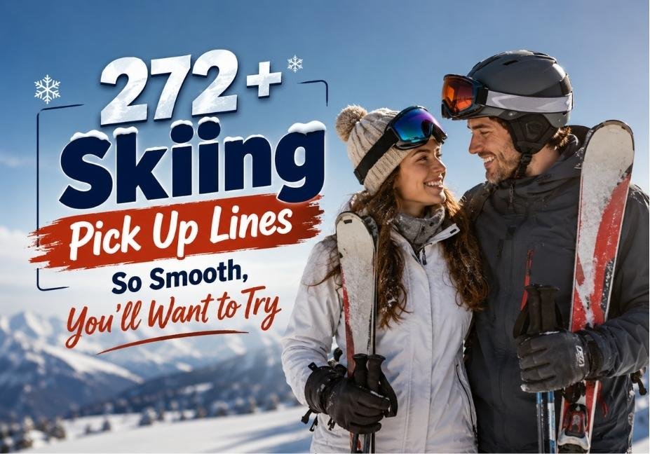 272+ Skiing Pick Up Lines So Smooth, You’ll Want to Try – romantic couple skiing on a snowy mountain slope