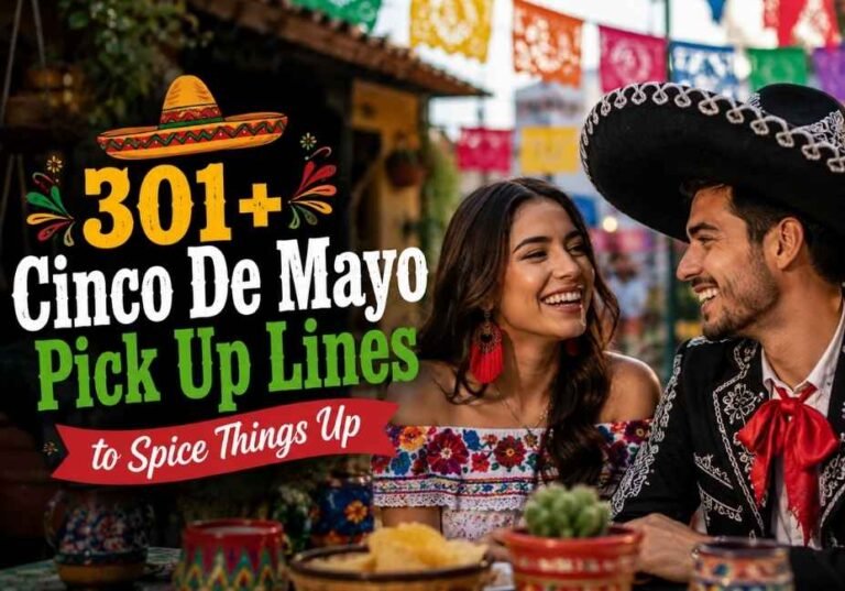 301+ Cinco De Mayo Pick Up Lines featured image showing a smiling couple celebrating at a colorful Cinco de Mayo festival with festive decorations.