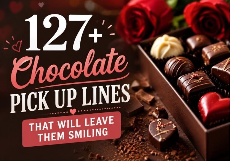Chocolate Pick Up Lines featured image with assorted chocolates, heart-shaped chocolates, romantic candy box, and sweet love theme for Valentine's Day dating and flirting.