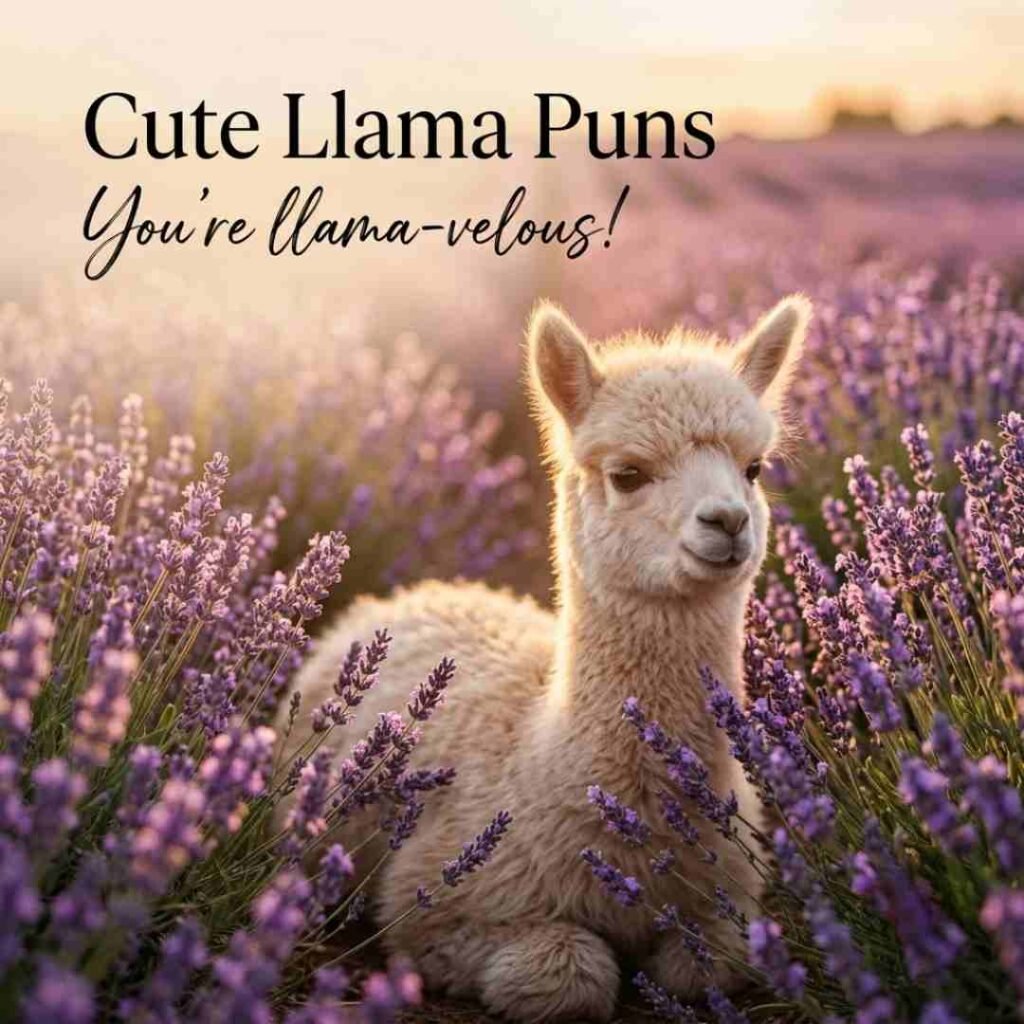 Cute baby llama surrounded by flowers with adorable Puns and the saying "You're llama-velous!" in premium typography.