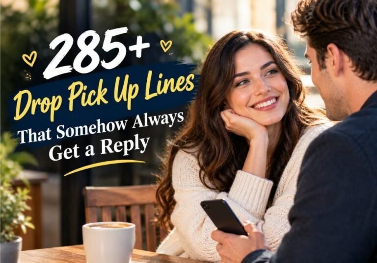 285+ Drop Pick Up Lines That Somehow Always Get a Reply – flirty couple sharing a playful moment at a café