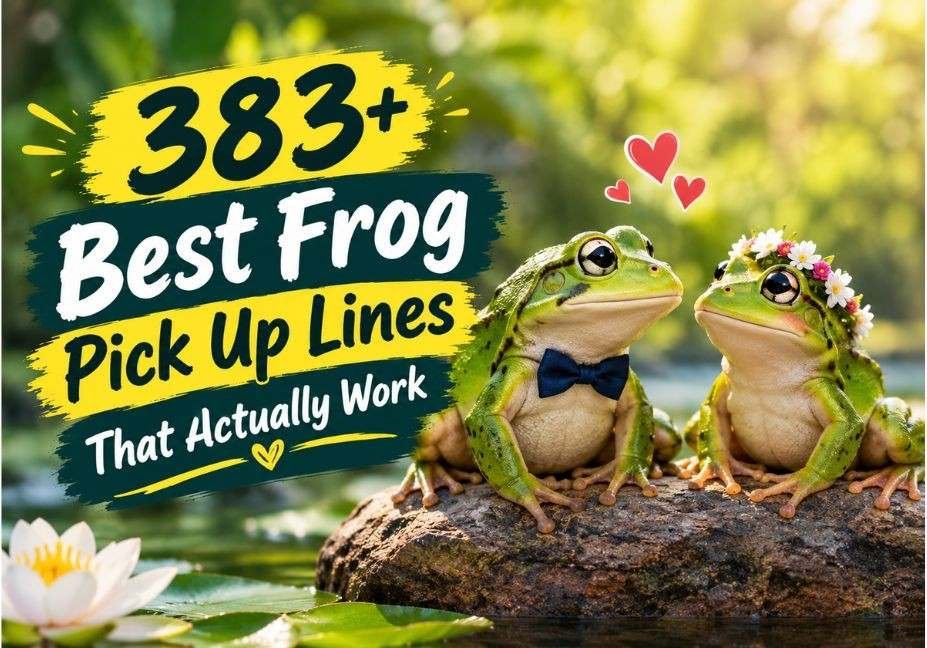 383+ Best Frog Pick Up Lines That Actually Work featured image with two cute frogs sitting together beside a peaceful pond.