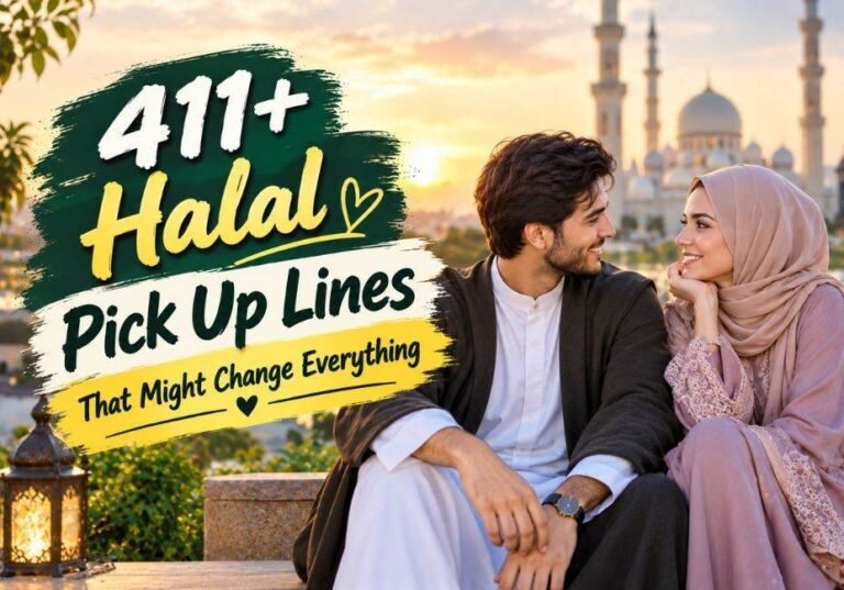 411+ Halal Pick Up Lines That Might Change Everything featuring a modest couple sharing a romantic moment at sunset with a mosque in the background.
