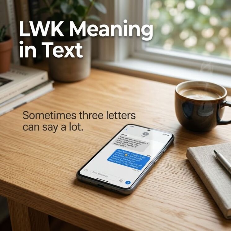 LWK Meaning in Text explained through a realistic smartphone conversation showing what the abbreviation LWK stands for in texting.