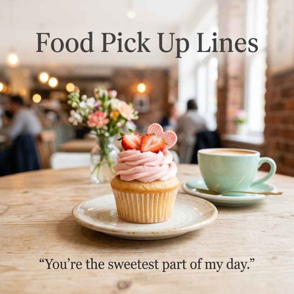 Strawberry cupcake with a cute romantic message and “Food Pick Up Lines” for impressing a girl.