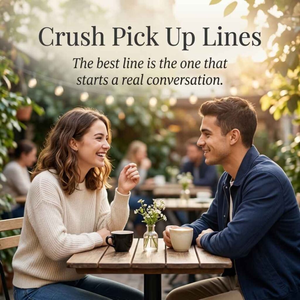 Crush Pick Up Lines featuring the best pickup lines with a young couple having a natural café conversation.