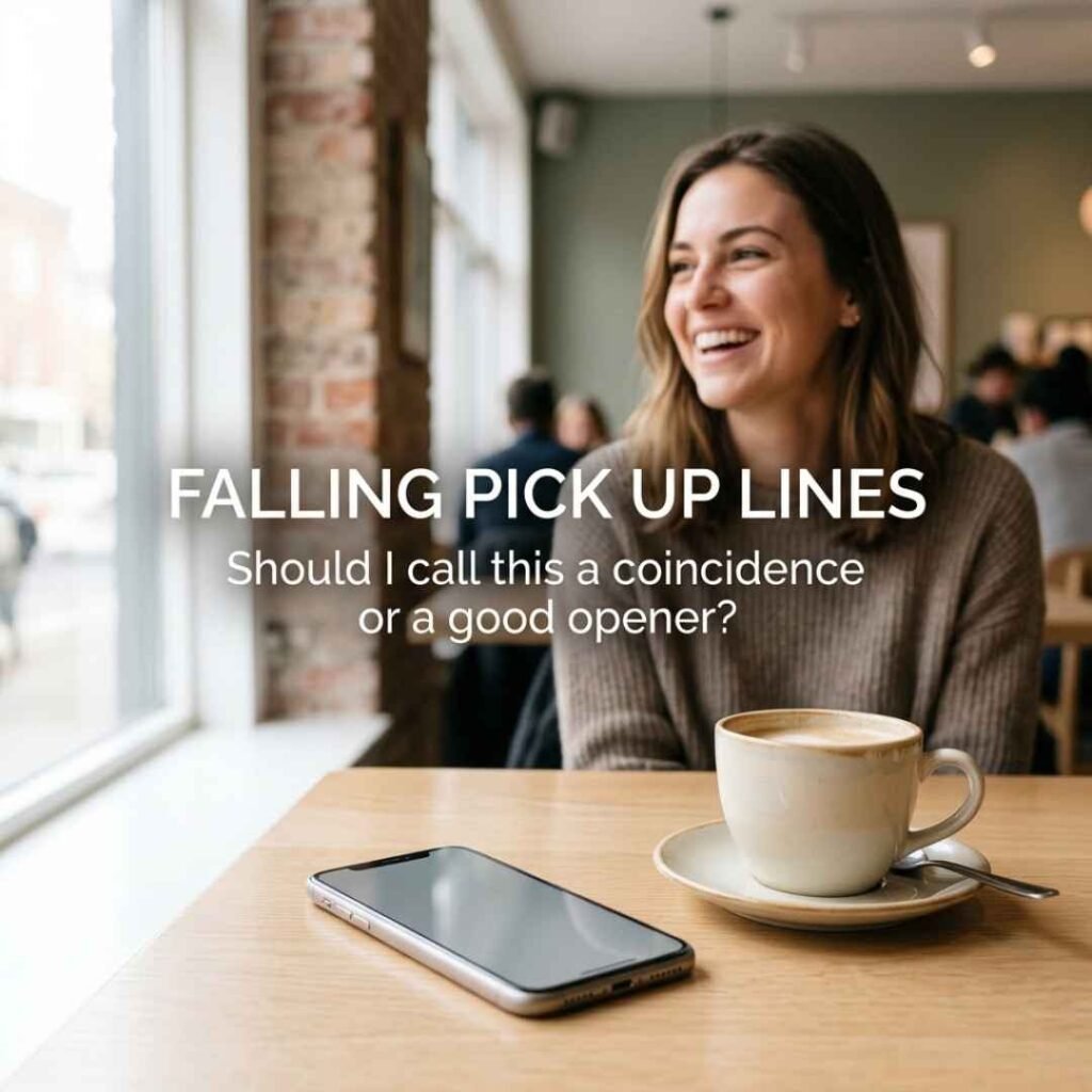 Falling Pick Up Lines with a smartphone dating conversation and a clever Hinge-style opener.