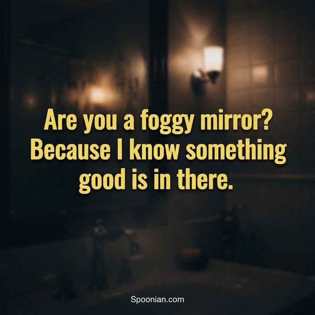 Weird gross rizz line quote in yellow text over dark blurred bathroom background by Spoonian.com