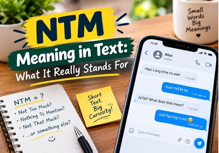 NTM Meaning in Text explained on a smartphone chat with NTM highlighted and its possible meanings