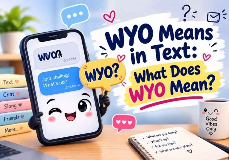 WYO means in text explained with a cute smartphone and texting conversation