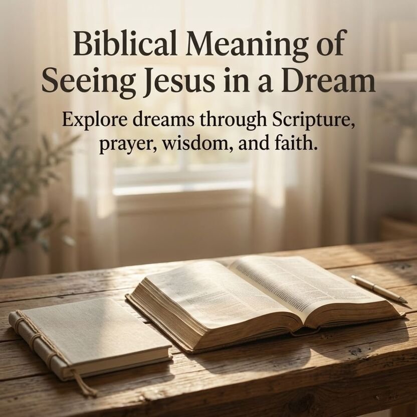 Biblical Meaning of Seeing Jesus in a Dream explored through an open Bible, candle, and peaceful morning light, illustrating Christian reflection and biblical discernment.