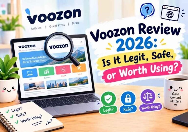 Voozon review 2026 with laptop, magnifying glass and legit, safe and worth using checklist